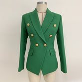 Lizakosht Classic Baroque Designer Blazer Jacket Women's Metal Lion Buttons Double Breasted Textured Blazer Mint Green
